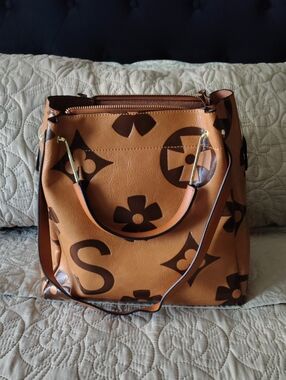 Tan Floral-Print Top-Handle Tote Bag